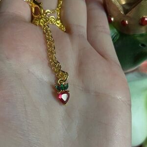 Teeny tiny strawberry gemstone charm necklace